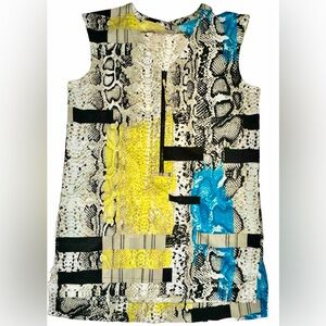 Joan Vass Mini Geometrical Design Dress W/ Snake‎ Skin Pattern Yellow Black SM